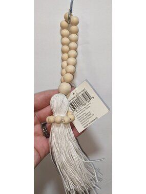 Beaded Natural Wood Tassel Décor 10.5" For Home Or Table Decoration